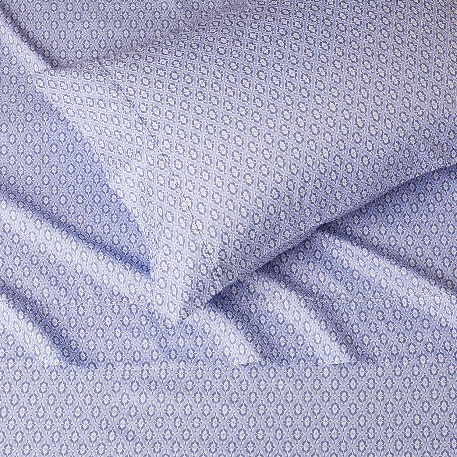 Amazon Basics Lightweight Super Soft Easy Care Wrinkle Free Microfiber 3 Piece Bed Sheet Set with 14-Inch Deep Pockets, Twin, Blue Damask, Printed, Kids, Men & Women Bedding