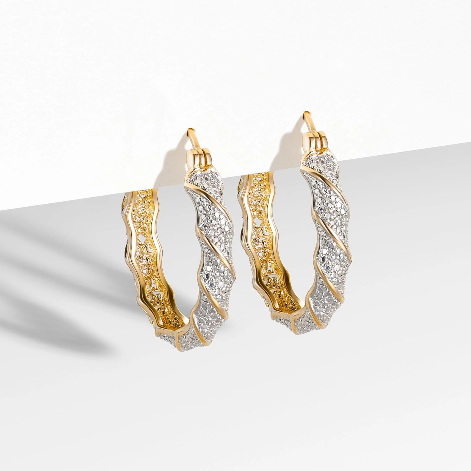 Amazon Essentials Plated Bronze Diamond Accent Twisted Hoop Earrings (previously Amazon Collection)