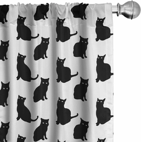 Ambesonne Cat Curtains, Black Cat on White Backdrop Playful Friendly Animals Posing Domestic Pets, Window Treatments 2 Panel Set for Living Room Bedroom, Pair of - 28" x 84", Black White