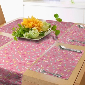 Ambesonne Pink and White Table Runner & Placemats, Abstract Pattern of Colorful Donut Sprinkles Tasty Food Bakery Theme, Set for Dining Table Decor, Placemat 4 pcs   Runner 16"x72", Pink Pale Blue