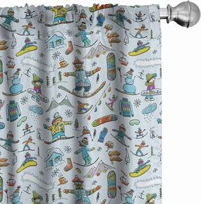 Ambesonne Winter Window Curtains, Seasonal Sports Skiing Boy Mountain Ice Snowman Alpine Vacation Theme, Lightweight Decor 2-Panel Set with Rod Pocket, Pair of - 28" x 63", Multicolor