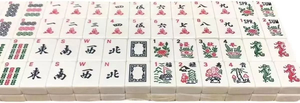 American Mahjong Game Set - 166 Premium White Tiles with 4 All-in-One Racks & Pushers, 3 Dices, 100 Chips, Wind Indicator & English Manual - Complete Classic Mah-Jongg Set in Carrying Bag