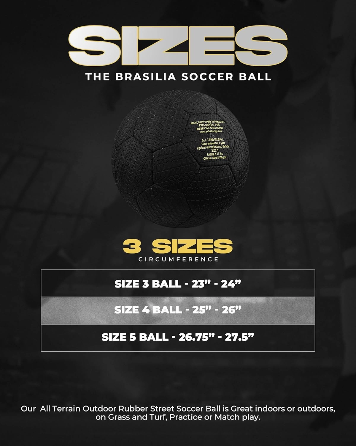 American Challenge All Terrain Rubber Soccer Ball – Durable Rubber Tread Cover, Hand Sewn with Butyl Bladder – Ideal for Street, Playground, Park & Grass Field Play