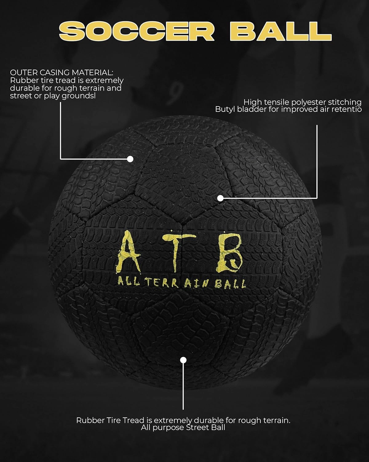 American Challenge All Terrain Rubber Soccer Ball – Durable Rubber Tread Cover, Hand Sewn with Butyl Bladder – Ideal for Street, Playground, Park & Grass Field Play