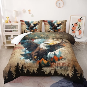 American Flag Eagle Comforter Set for Kids and Adults 3Pcs,Eagle USA Flag Bedding Comforter Soft Warm Comforer for All Season Child Room Decor with 1 Comforter and 2 Pillow Case