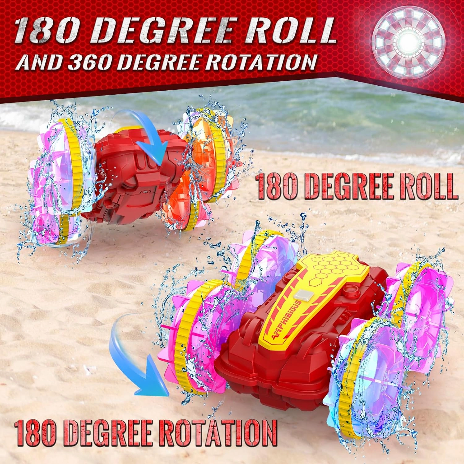 Amphibious RC Car with Lights for Kids 6-12 Year Old Gesture Sensor RC Stunt Cars Boat 4WD 2.4GHz Waterproof Hand Controlled Remote Control Car 360° Rotating Water Beach Pool Toys Gift for Boys Girls