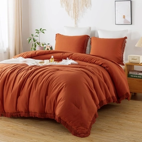 Andency Comforter Full Size Set Burnt Orange, 3 Pieces Boho Terracotta Winter Lightweight Bedding Comforter Sets, All Season Rust Tassel Bed Set (79x90In Comforter & 2 Pillowcases)