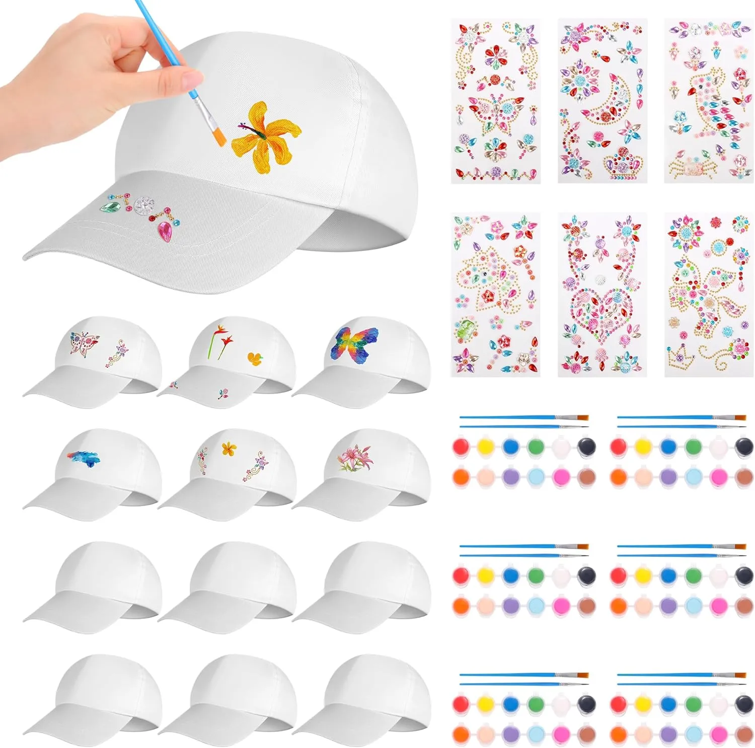 Aneco DIY Baseball Caps Hats Adjustable Sport Ball Cap White Painting Baseball Caps for Outdoor Sports