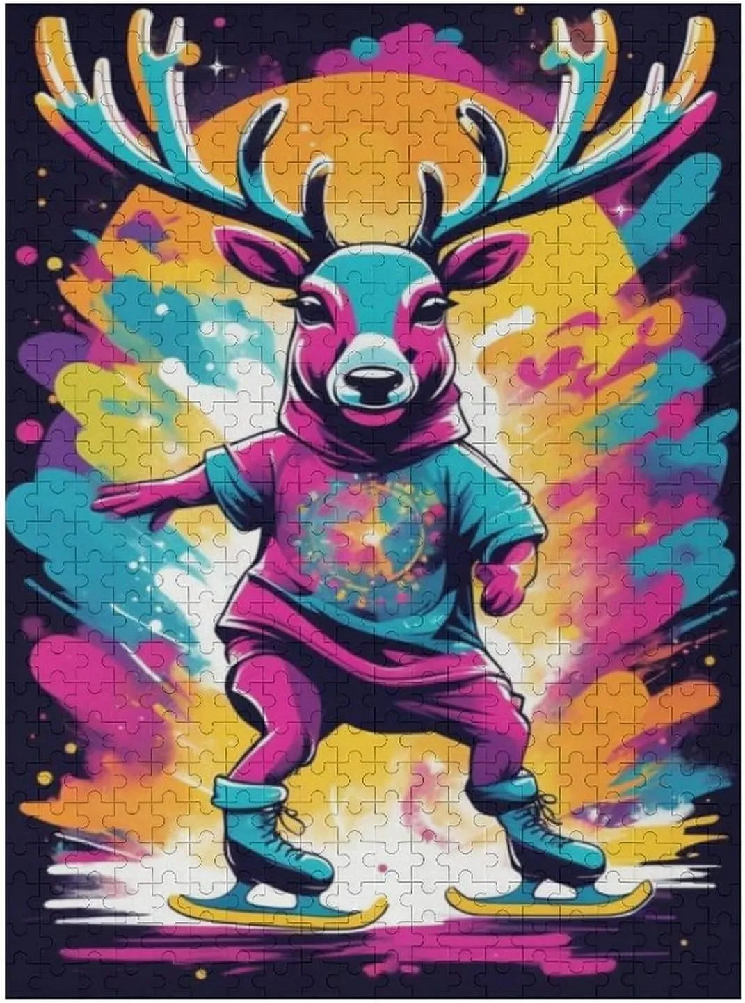 Animals Jigsaw Puzzle Adult Jigsaw Puzzle 500 Pieces Skateboarding with Reindeer Each Piece is Very Beautiful,Colorful Animals Theme Jigsaw Puzzle,Adult Challenge Activity,Unique Gift Ideas