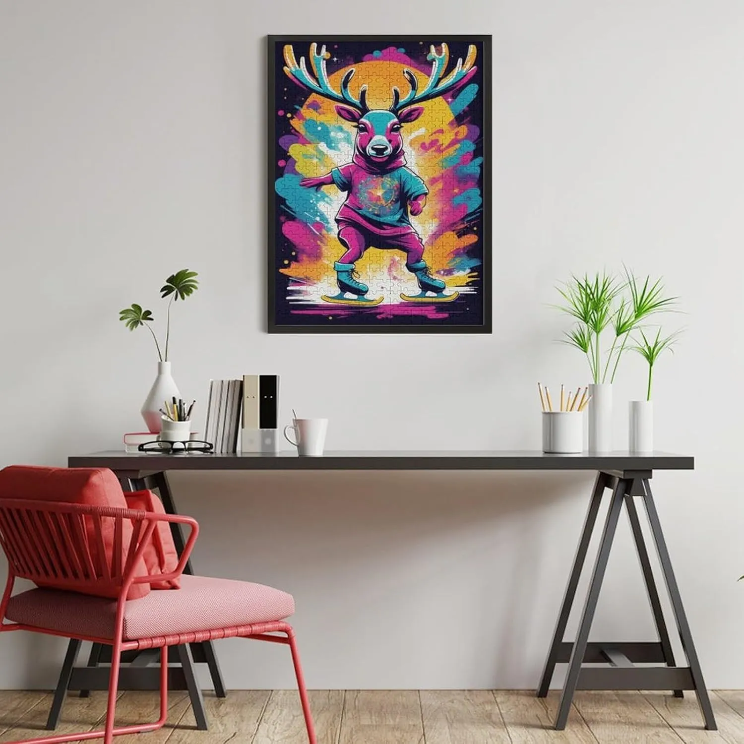Animals Jigsaw Puzzle Adult Jigsaw Puzzle 500 Pieces Skateboarding with Reindeer Each Piece is Very Beautiful,Colorful Animals Theme Jigsaw Puzzle,Adult Challenge Activity,Unique Gift Ideas