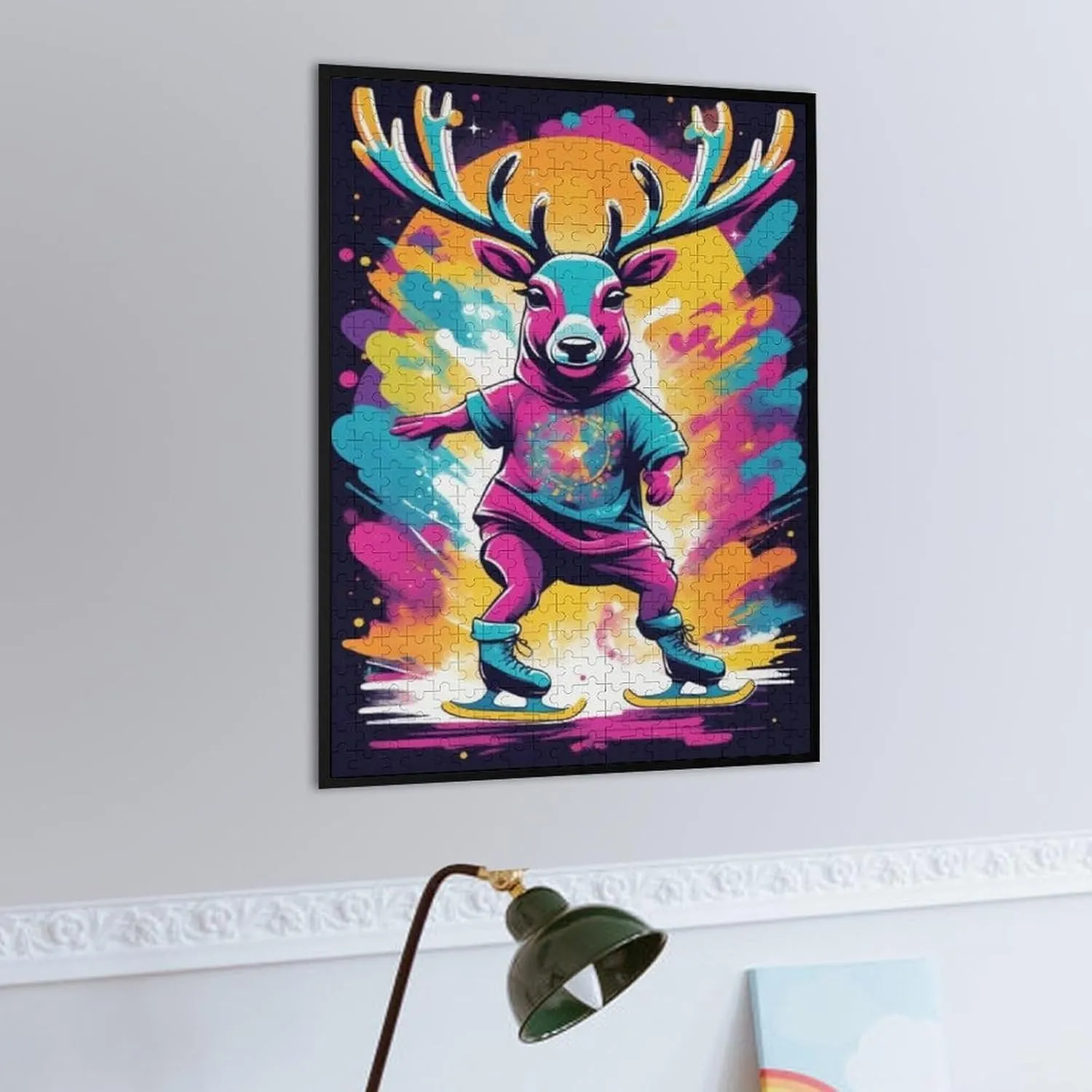 Animals Jigsaw Puzzle Adult Jigsaw Puzzle 500 Pieces Skateboarding with Reindeer Each Piece is Very Beautiful,Colorful Animals Theme Jigsaw Puzzle,Adult Challenge Activity,Unique Gift Ideas
