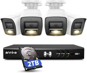 ANNKE 2MP Two-Way Audio Security Camera System, 8CH 3K Lite DVR, 4pcs 1080P CCTV White Wired Cams with Color Night Vision, AI Motion Detection, Smart AcuSearch, 2TB HDD for Outdoor Home Surveillance