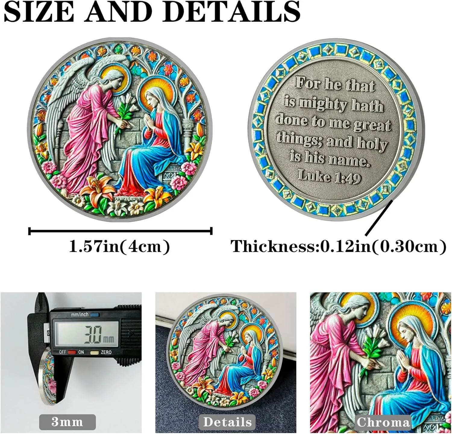Annunciation Angel Religious Coin - Inspirational Angel and Virgin Mary Medallions with Biblical Verse - Ideal Religious and Spiritual Gifts for Men & Women Celebrating Faith and Devotion