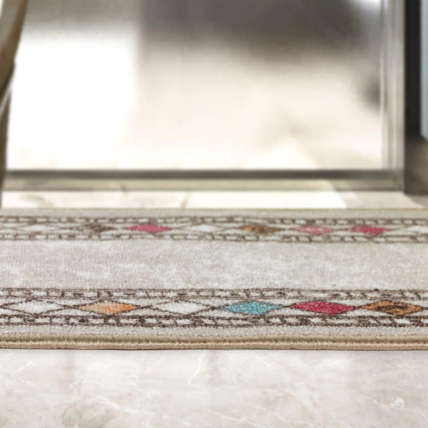 Antep Rugs Alfombras Modern Bordered 2pc Non-Skid (Non-Slip) Low Profile Pile Rubber Backing Indoor Kitchen Runner Rugs (Beige, 2pc Set)