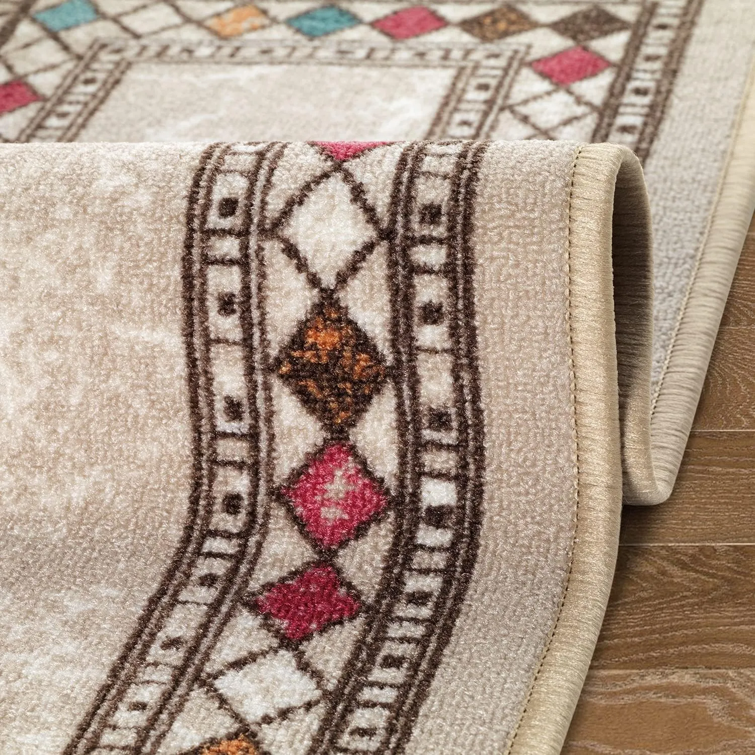 Antep Rugs Alfombras Modern Bordered 2pc Non-Skid (Non-Slip) Low Profile Pile Rubber Backing Indoor Kitchen Runner Rugs (Beige, 2pc Set)