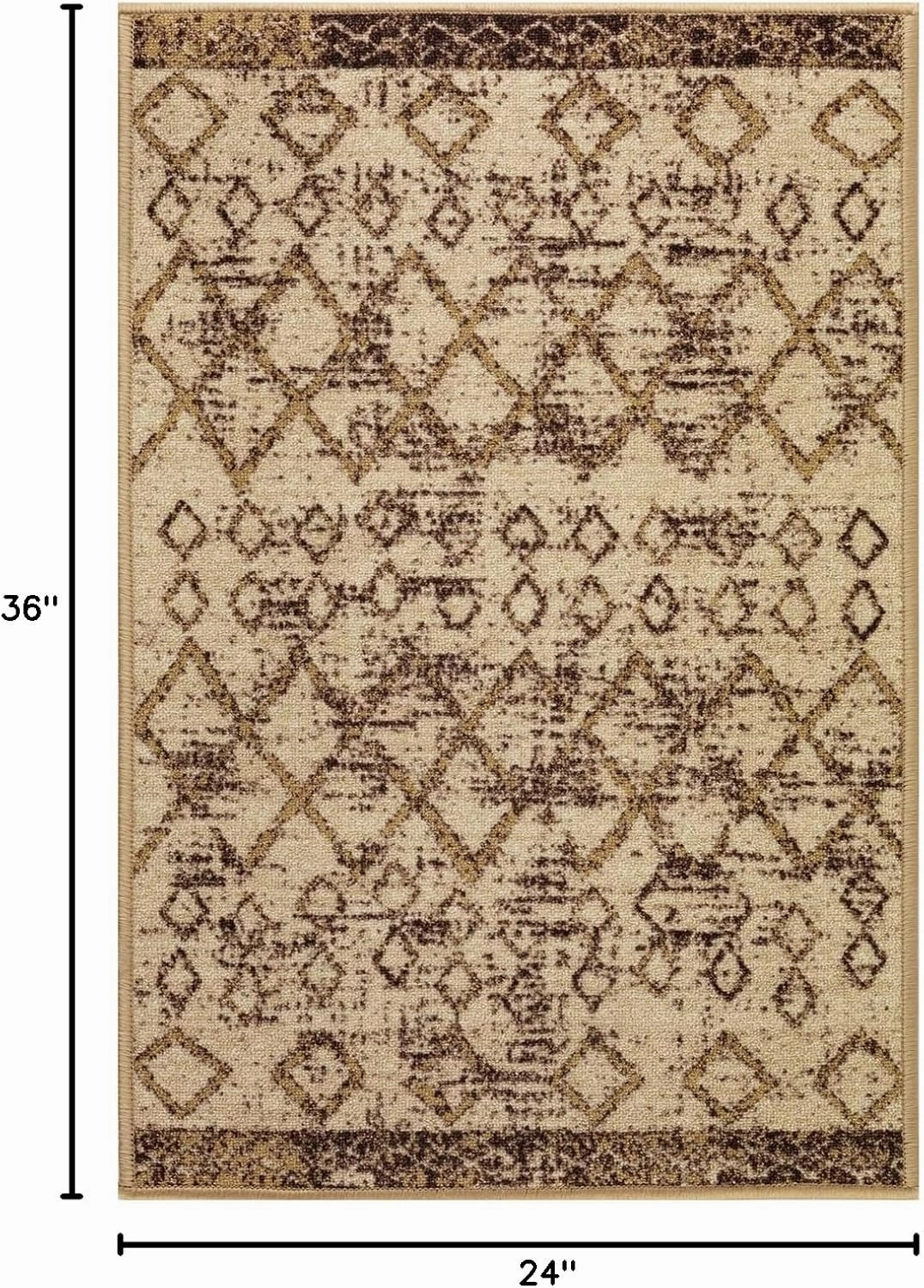 Antep Rugs Alfombras Non-Skid (Non-Slip) 2x3 Rubber Back Bohemian Distressed Moroccan Boho Low Pile Profile Indoor Area Rug (Beige Brown, 2' x 3')