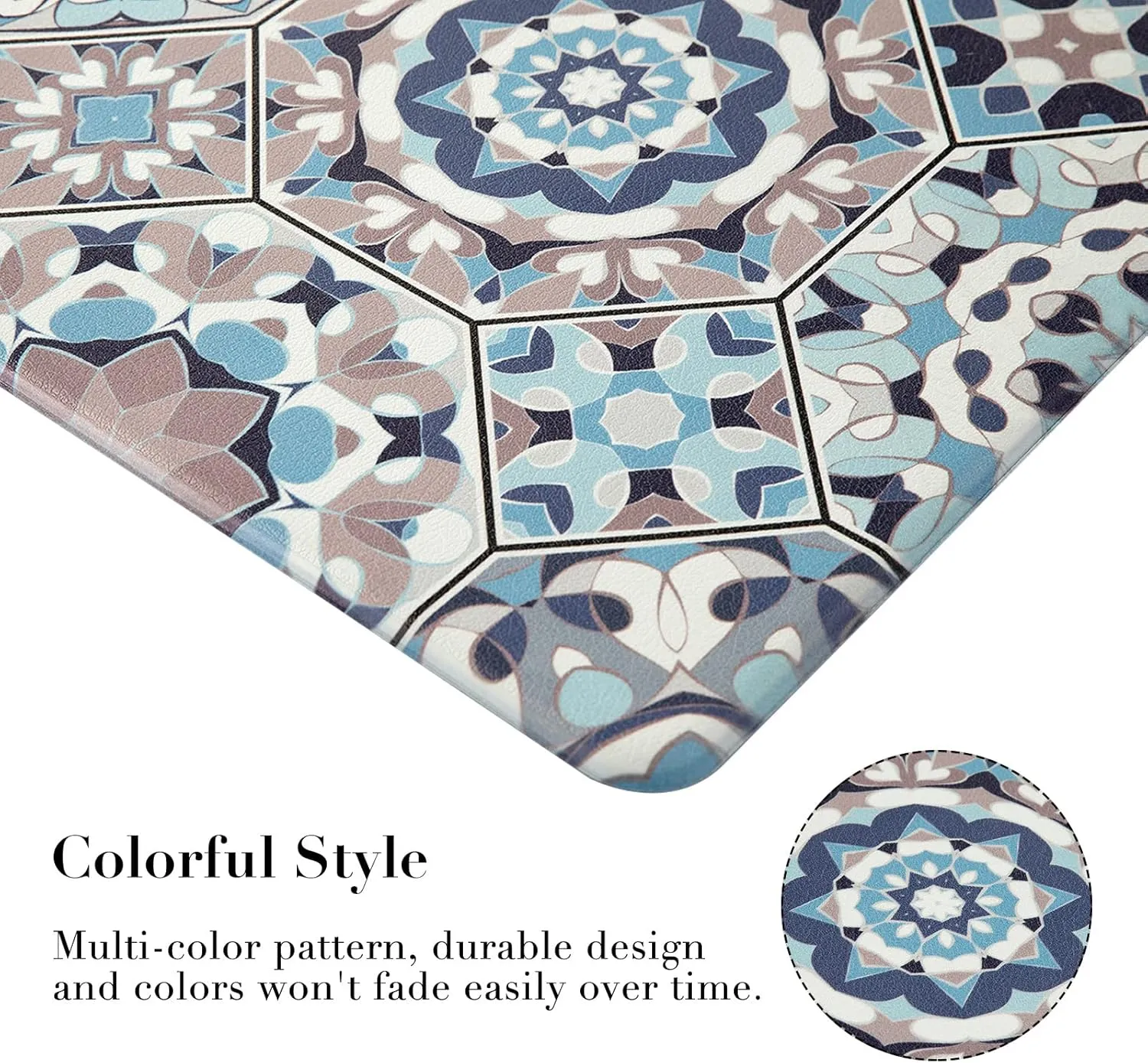 Anti Fatigue Kitchen Mat Set of 2 Blue Cushioned Kitchen Rugs Comfort Floor Mat PVC Waterproof Non Slip Kitchen Carpet Rug Runner for Sink Laundry 17"x48" 17"x28"