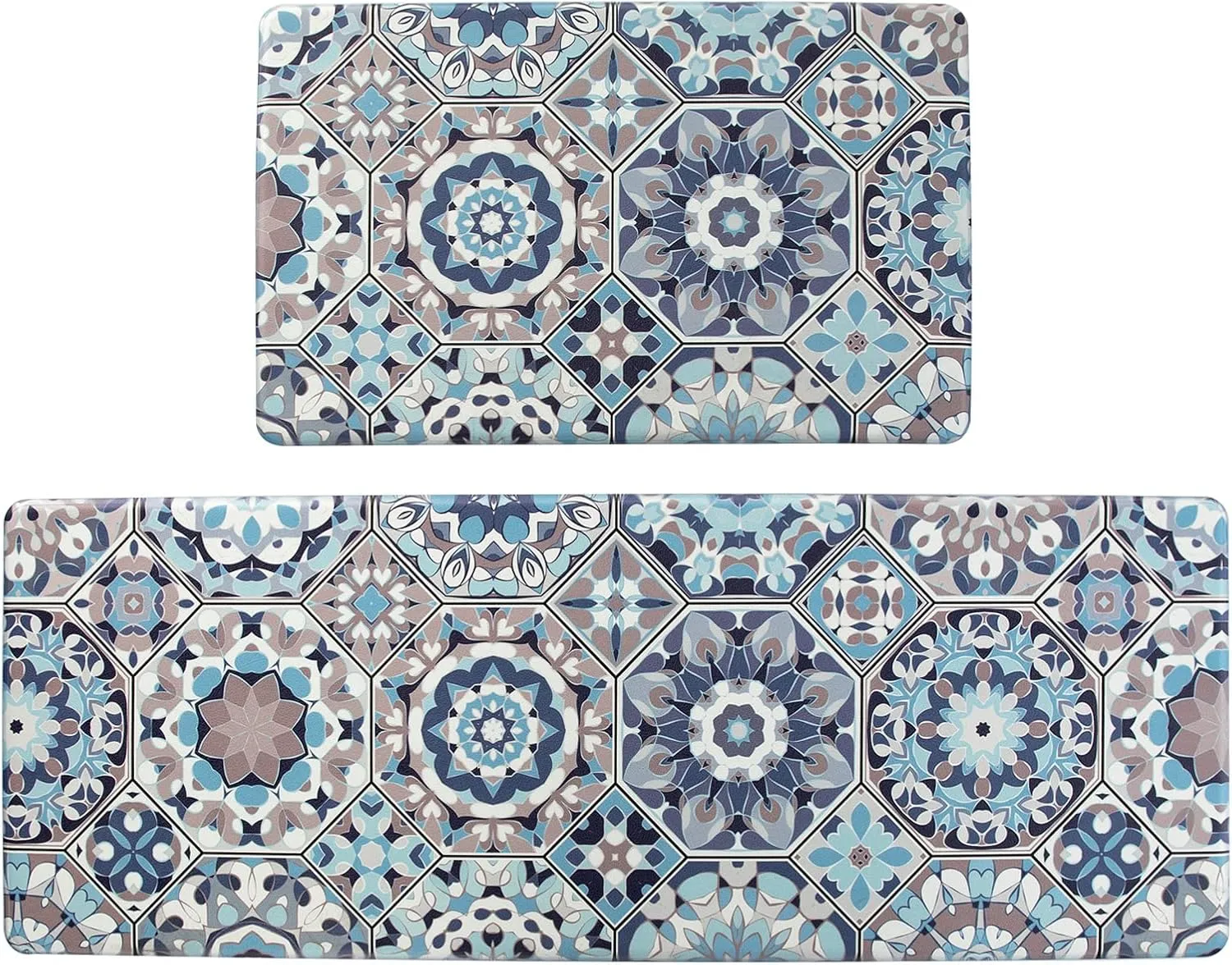 Anti Fatigue Kitchen Mat Set of 2 Blue Cushioned Kitchen Rugs Comfort Floor Mat PVC Waterproof Non Slip Kitchen Carpet Rug Runner for Sink Laundry 17"x48" 17"x28"