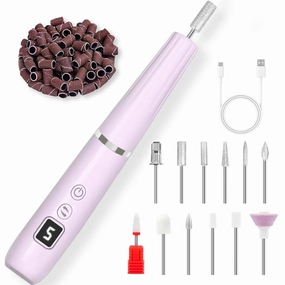 AOMEES Portable Electric Nail File, Cordless Nail Drill with Light for Acrylic, Gel Nails, 12 in 1 Personal Polish Manicure Tools with Nail Drill Bits for Salon Home Use (Lavender)