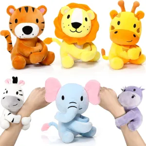 Aoriher 6 Pcs Stuffed Forest Animal Slap Bracelets Bulk 6 Inch Jungle Animals Plush Slap Bracelets Cute Stuffed Animal Slap Bracelets Gifts for Birthday Baby Shower Party Favor Decorations