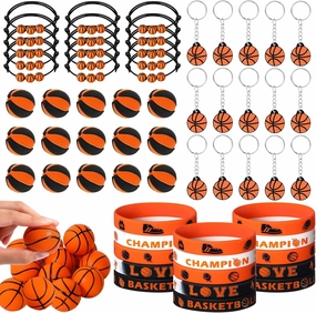 Aoriher Basketball Sport Party Favors for Kids, 15 Sets Sport Goodie Silicone Sport Bracelets Mini Stress Ball Keychain Temporary Tattoo Sticker Eraser for Sport Birthday Party Supplies Total 85 Pcs