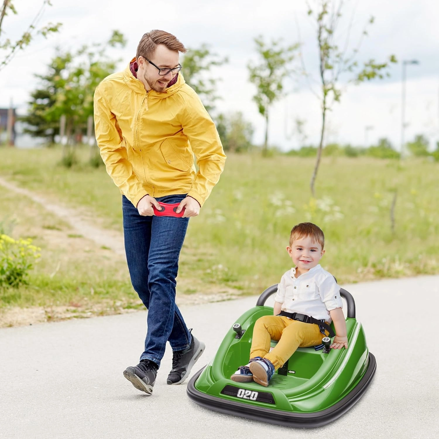 Aosom 12V Toddler Bumper Car with Remote Control, 360° Rotation Kids Electric Ride-On Toy, Twins Motor, Colorful LED Lights, 3 Songs, for Boys and Girls, Green