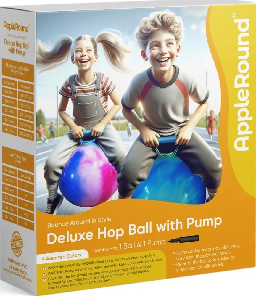 AppleRound Space Hopper Ball with Air Pump, 18in/45cm Diameter for Age 3-7, Kangaroo Bouncer, Hippity Hoppity Hop Ball for Children, Plain Color