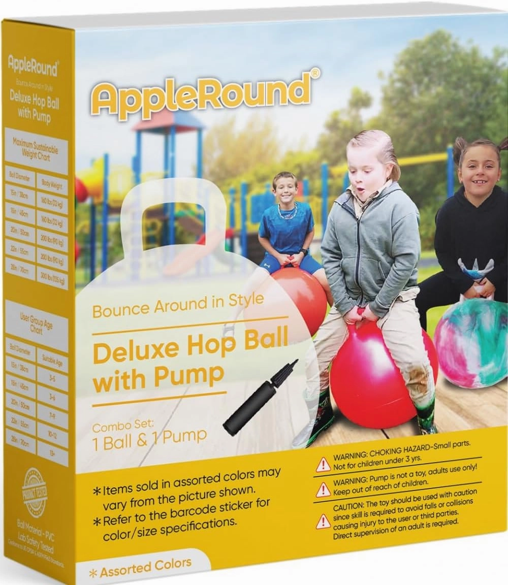 AppleRound Hippity Hoppity Hopball with Ball Pump, 18in/45cm Diameter for Age 3-7, Kangaroo Bouncer, Space Hopper Ball with Handle for Children, Printed Design (Frog)