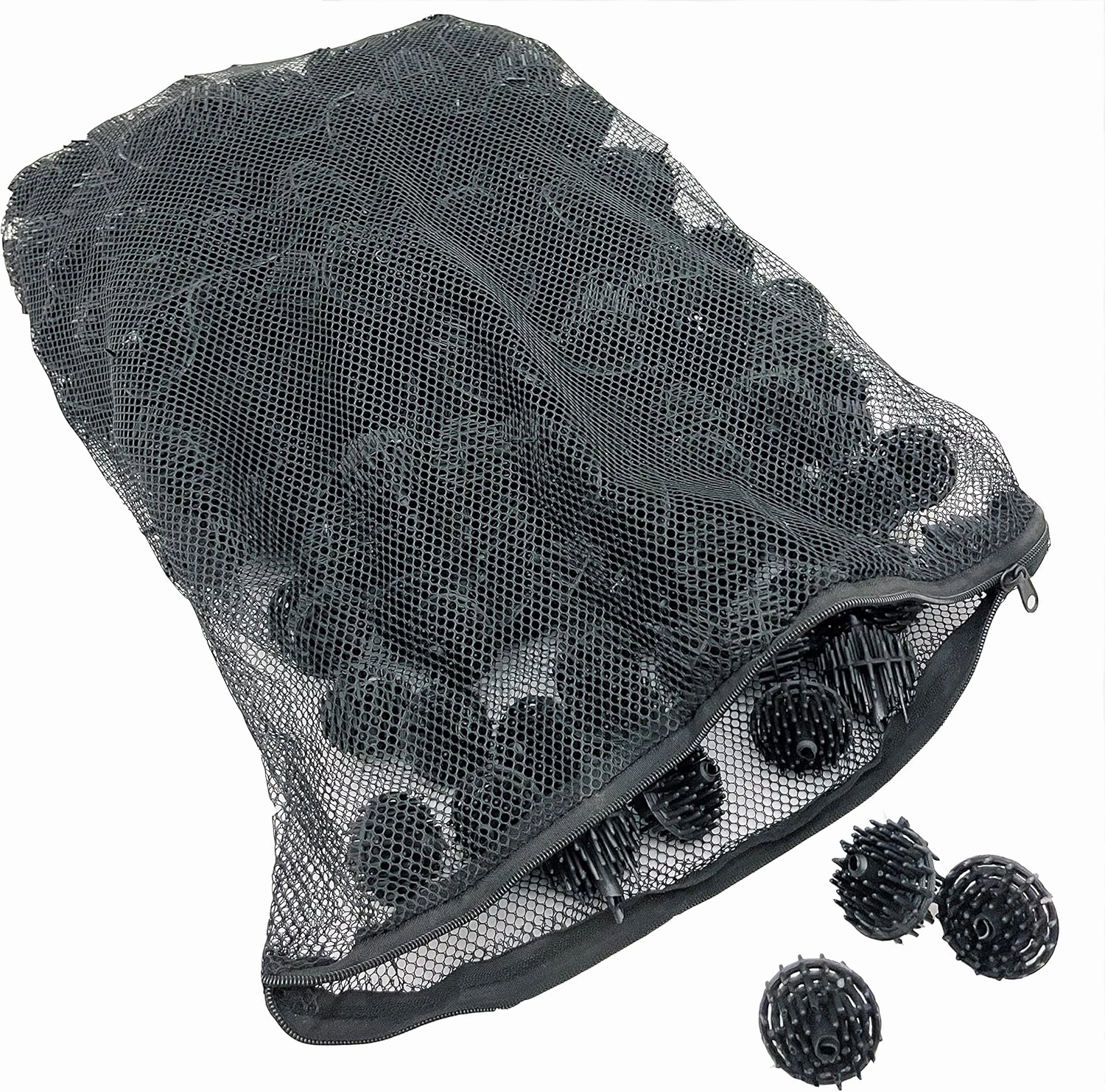 Aquarium Masters 300 Count 1.5 Inch Large Bio Balls Filter Media - Includes 18x14 Mesh Bag with Easy Access Zipper - Perfect Bio Balls for Pond Filter Media