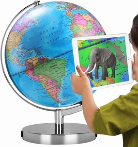 AR Illuminated World Globe for Kids - Rewritable Colorful Easy-Read High Clear Map, Educational Interactive STEM Toy, Light Up Lamp, Night Light LED Decor