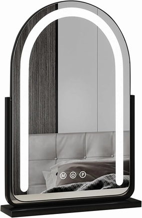 Arched Makeup Mirror with Lights，Dressing Table Makeup Mirror, Vanity Mirror with Lights, Smart Touch Control Dimmable 3 Modes Light 360°Rotation Tabletop Makeup Mirror(Black,30x50cm)