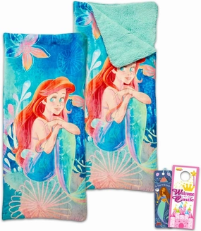 Ariel Sleeping Bag Set - Bundle with 27" x 26" Little Mermaid Slumber Bag with Sherpa Lining Plus Bookmark, More | Ariel Camping and Sleepover Supplies