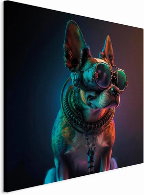artgeist Canvas Wall AI Art Print Dog 16x16 in - 1pcs Home Decor Framed Stretched Picture Photo Painting Artwork Image Abstract Colorful Cyberpunk Cyberdog g-H-10058-b-c