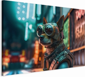 artgeist Canvas Wall AI Art Print Dog 24x16 in - 1pcs Home Decor Framed Stretched Picture Photo Painting Artwork Image Abstract Colorful Cyberpunk Cyberdog g-H-10004-b-a
