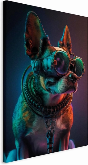 artgeist Canvas Wall AI Art Print Dog 24x35 in - 1pcs Home Decor Framed Stretched Picture Photo Painting Artwork Image Abstract Colorful Cyberpunk Cyberdog g-H-10058-b-b