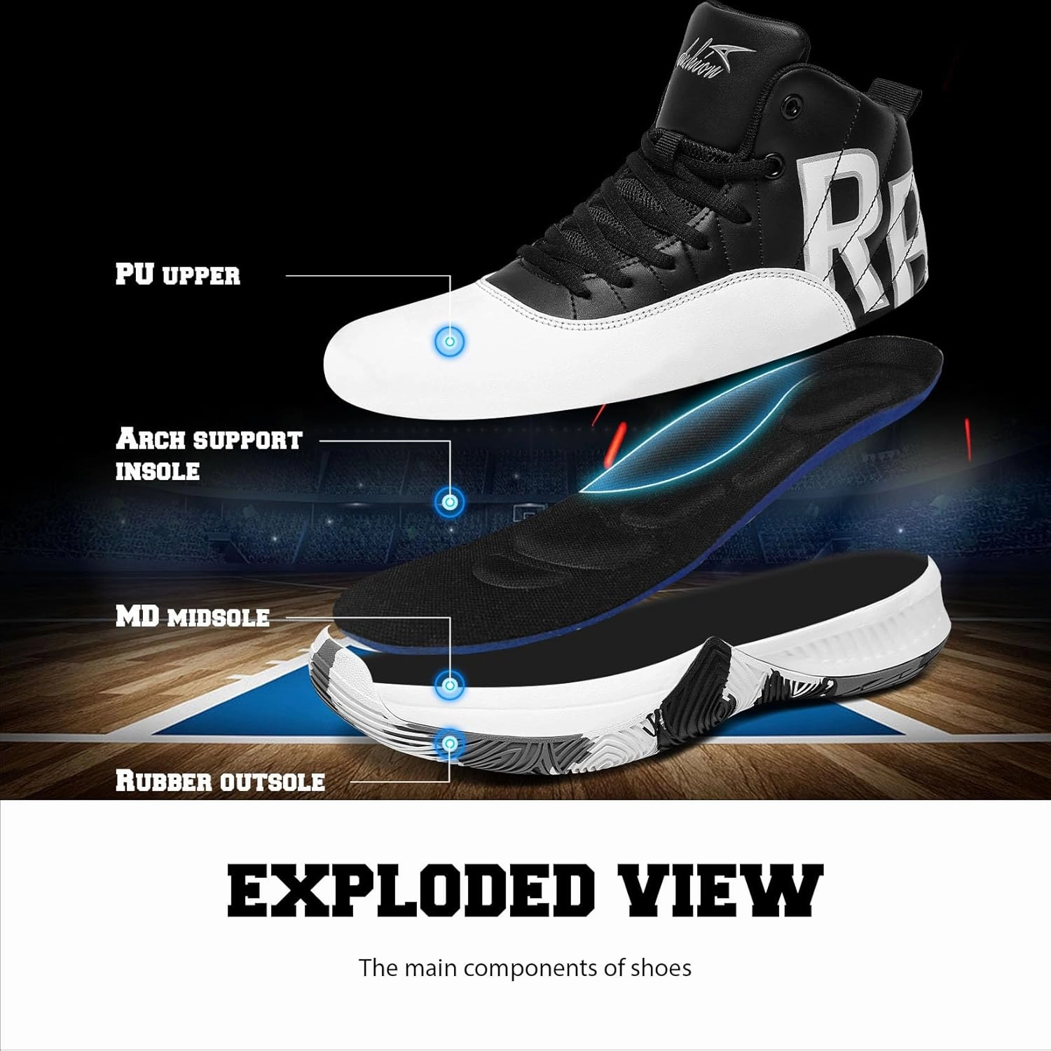 ASHION Unisex Kids Basketball Shoes Boys Air High Top Sneakers Girls Breathable Non-Slip Athletic Shoes Little Kid/Big Kid