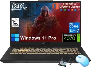 ASUS TUF F17 Gaming Laptop - 17.3" 2.5K WQHD 240Hz Display, GeForce RTX 4070 Laptop, Intel i7-13620H, w/Office Lifetime, Windows 11 Pro, Backlit KB, Wi-Fi 6, External DVD Drive (64GB DDR5 | 2TB SSD)
