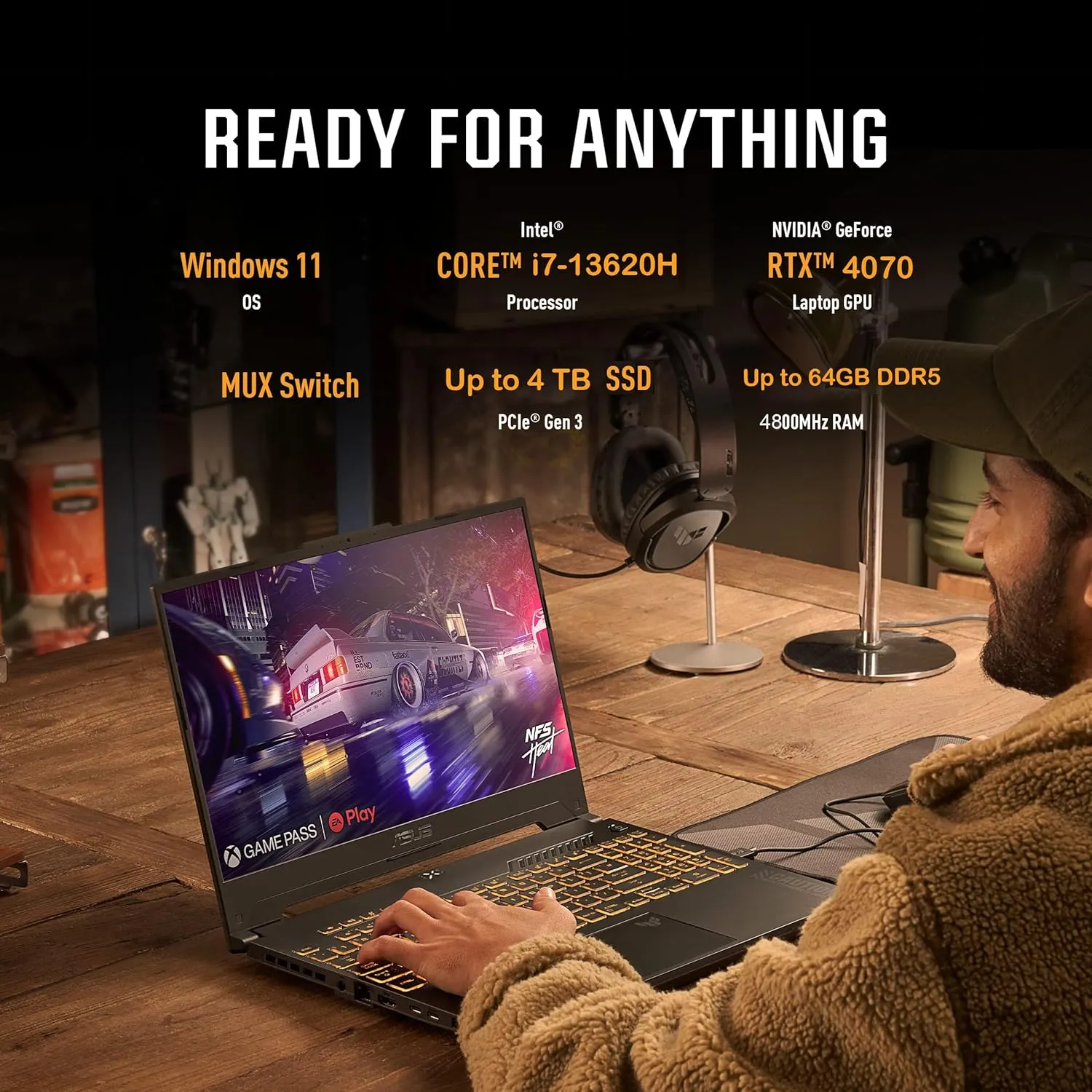 ASUS TUF F17 Gaming Laptop - 17.3" 2.5K WQHD 240Hz Display, GeForce RTX 4070 Laptop, Intel i7-13620H, w/Office Lifetime, Windows 11 Pro, Backlit KB, Wi-Fi 6, External DVD Drive (64GB DDR5 | 2TB SSD)