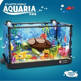 Atlantis World Aquaria Building Block Set, 725 Pieces, LED Light-Up Fish Tank with Sea Creatures and Coral Decorations