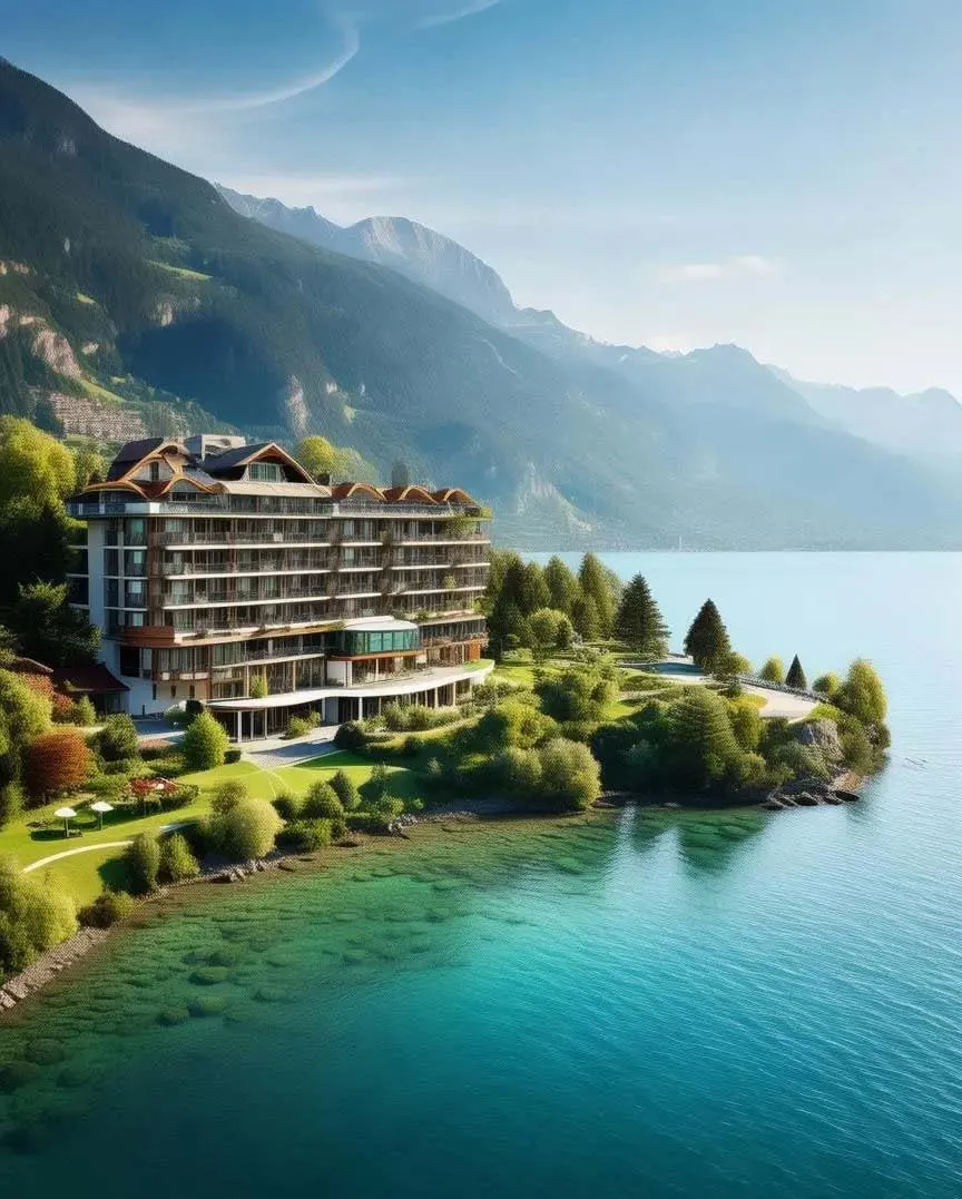 Attractive Wooden Challenging Jigsaw Switzerland Lake Geneva Resort Nature Funny Adult Jigsaw 1000PCS Adventure Jigsaw for Adults and Kids Home Decor