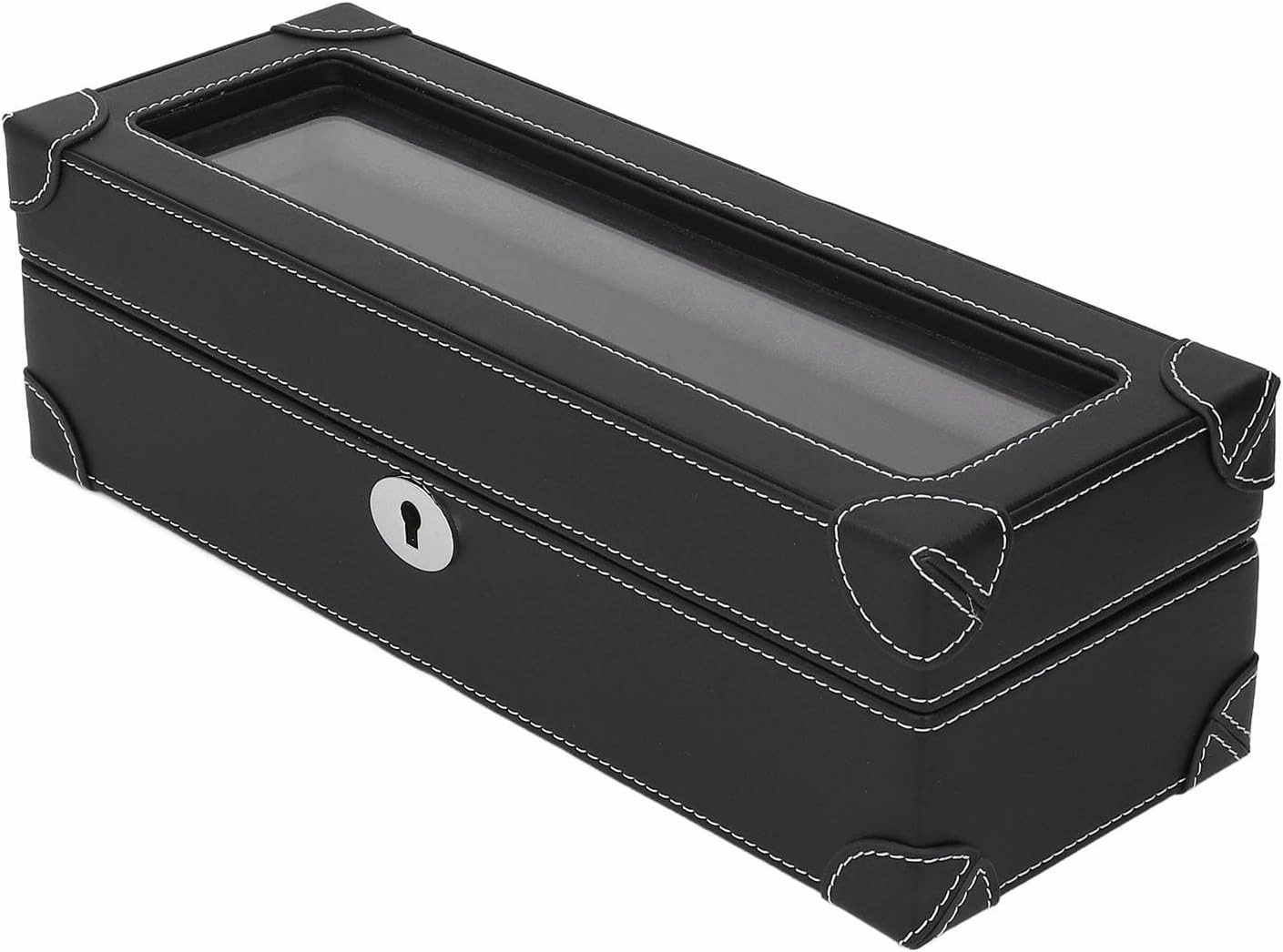 Atyhao 5 Slot Watch Box with Glass Window and Plush Lining, Microfiber Leather Watch Organizer for Mechanical Watch, Exquisite Storage Case for All Occasions (Black)
