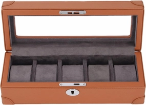 Atyhao 5 Slot Watch Box with Glass Window and Plush Lining, Microfiber Leather Watch Organizer for Mechanical Watch, Exquisite Storage Case for All Occasions (Brown)