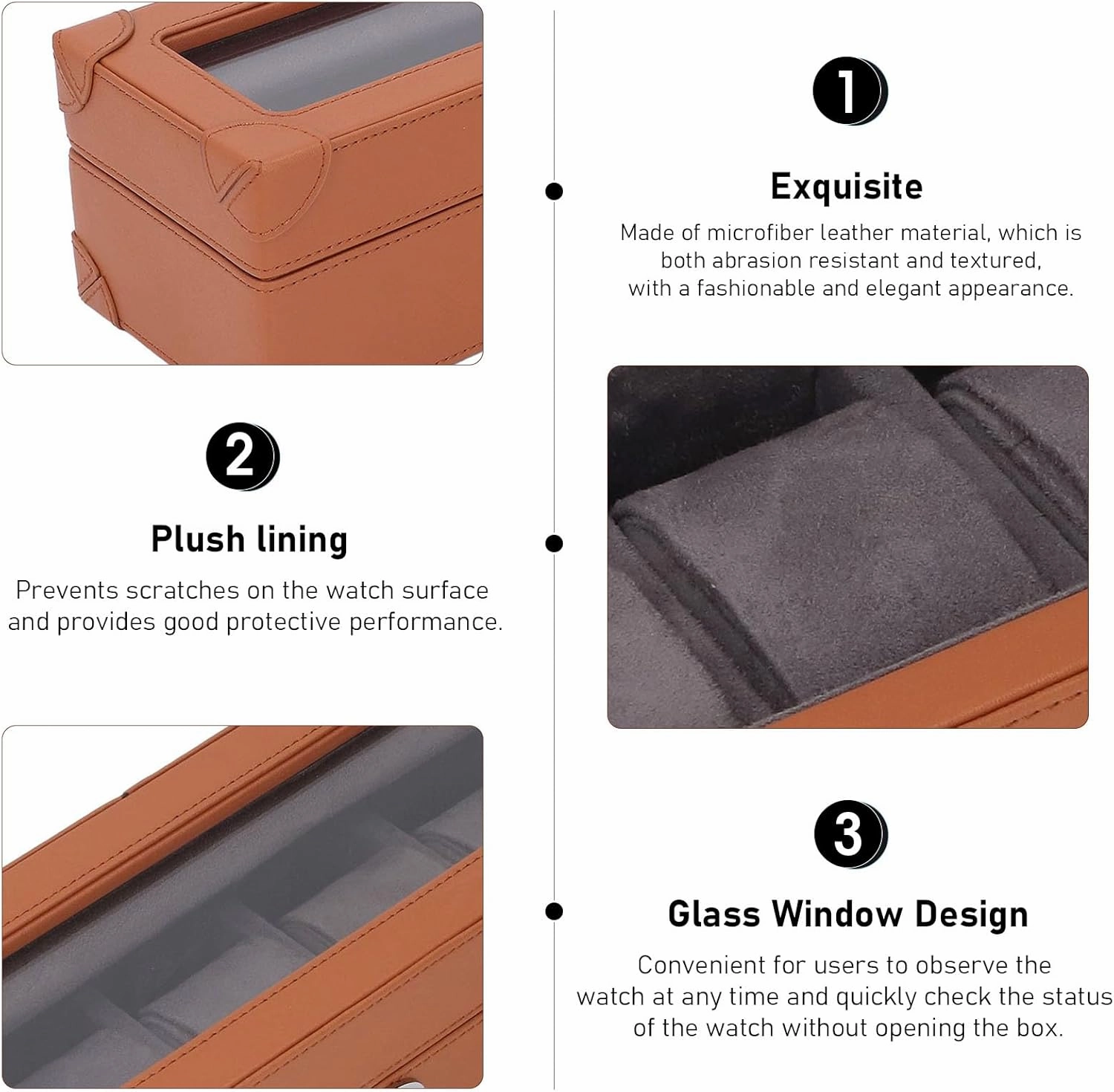 Atyhao 5 Slot Watch Box with Glass Window and Plush Lining, Microfiber Leather Watch Organizer for Mechanical Watch, Exquisite Storage Case for All Occasions (Brown)