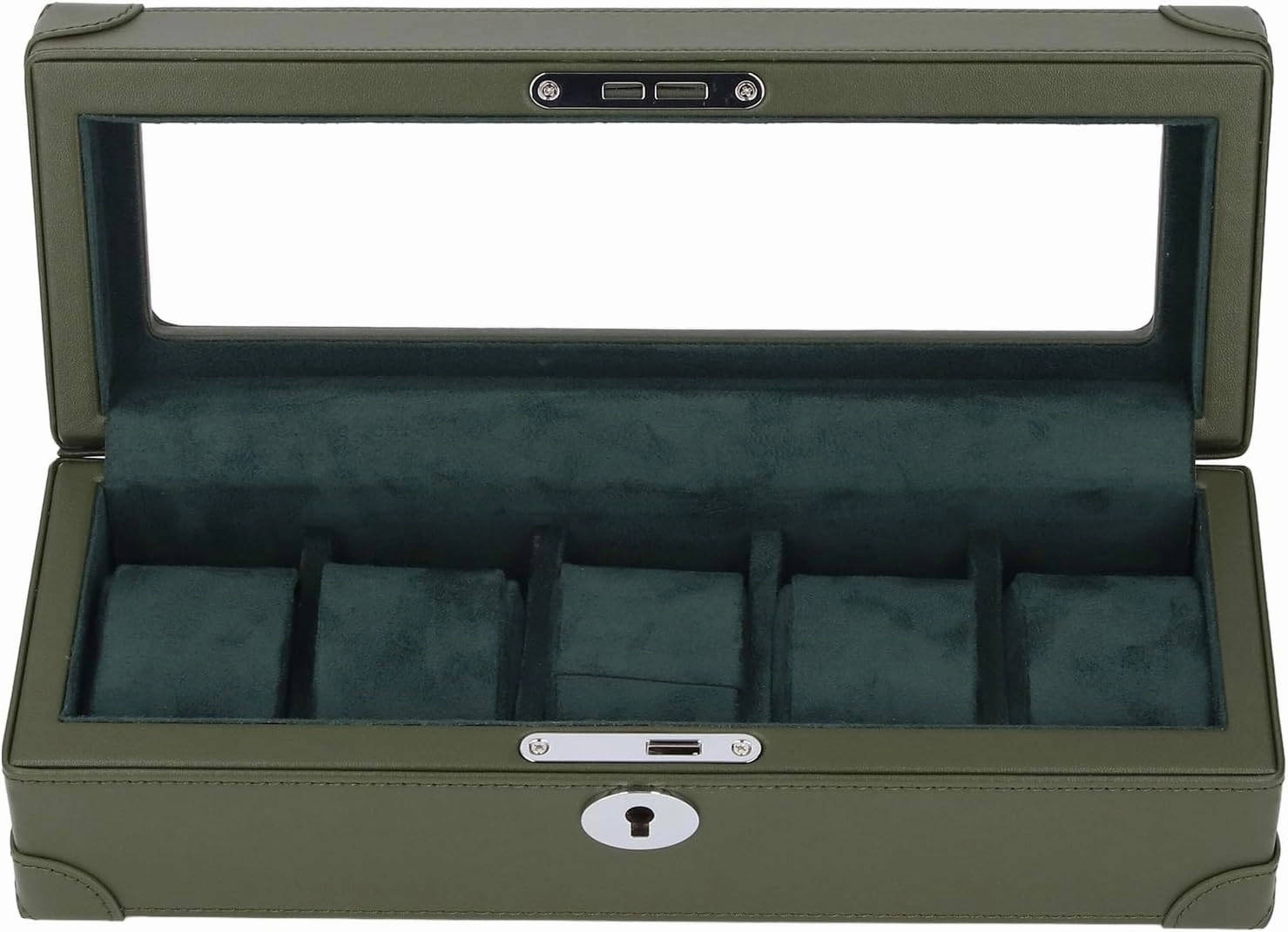 Atyhao 5 Slot Watch Box with Glass Window and Plush Lining, Microfiber Leather Watch Organizer for Mechanical Watch, Exquisite Storage Case for All Occasions (Green)