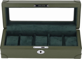 Atyhao 5 Slot Watch Box with Glass Window and Plush Lining, Microfiber Leather Watch Organizer for Mechanical Watch, Exquisite Storage Case for All Occasions (Green)