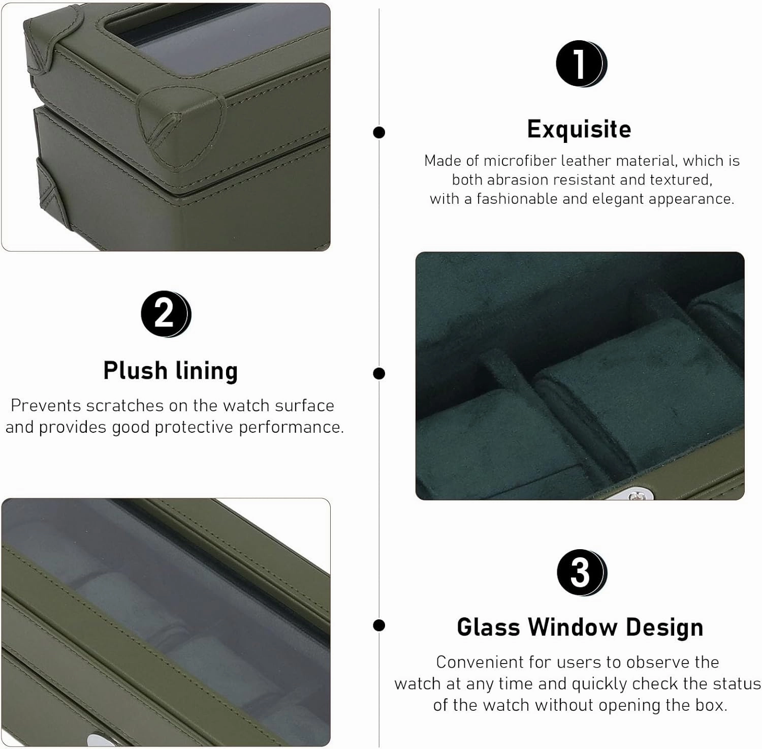 Atyhao 5 Slot Watch Box with Glass Window and Plush Lining, Microfiber Leather Watch Organizer for Mechanical Watch, Exquisite Storage Case for All Occasions (Green)