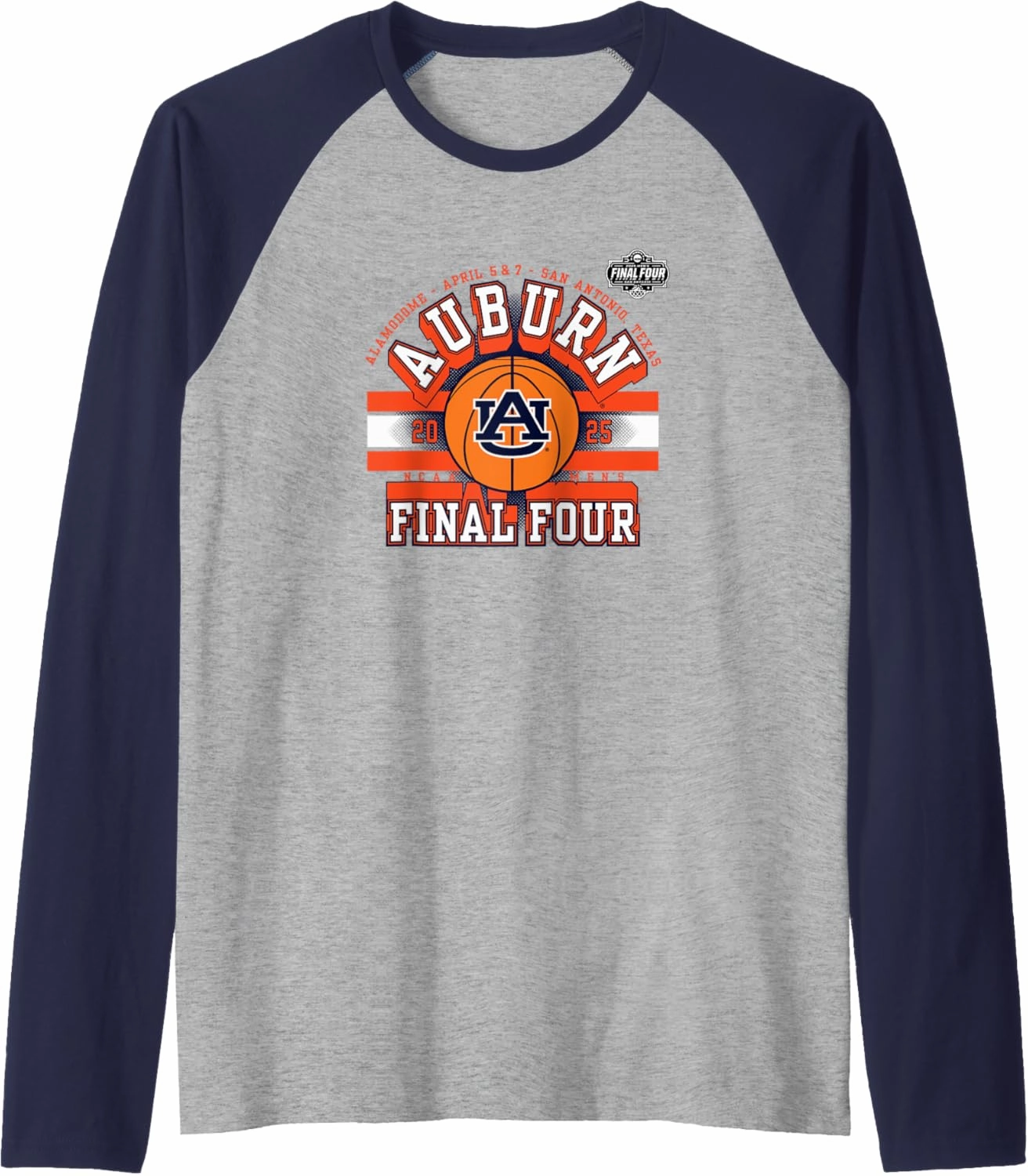 Auburn Tigers Final Four 2025 Men's Basketball Dunk Gray Raglan Baseball Tee