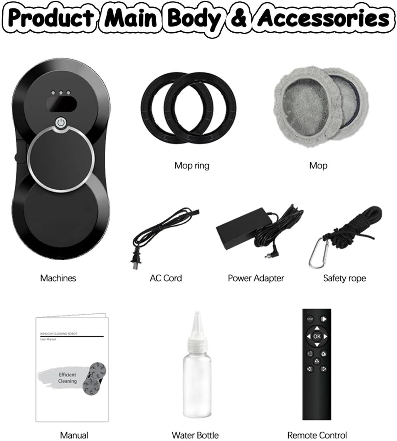 Auto Water Spray Window Robot, Suction Power Auto Window Robot, Window, Glass,Intelligent Edge Path (Black)