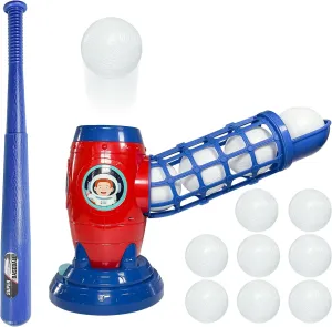 Automatic Kids Pitching Machine Set with 8 Baseballs & Bat, Electronic Baseball Swing Trainer for Children Toddlers Age 3-12, T Ball Tee Ball Set Outdoor Games Toys Gift for Christmas,Birthday