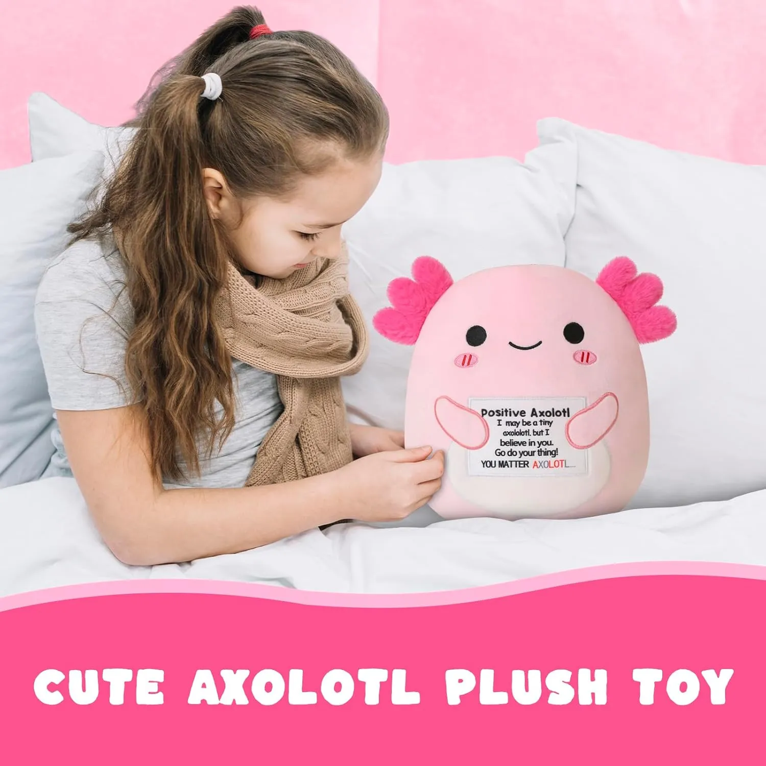 Axolotl Plush Toy, Emotional Support Cute Axolotl Stuffed Animal, Toys Axolotls Stuff Plush Pillow Soft Plushie Doll Gifts Home Decoration for Girls Boys Kids Toddler